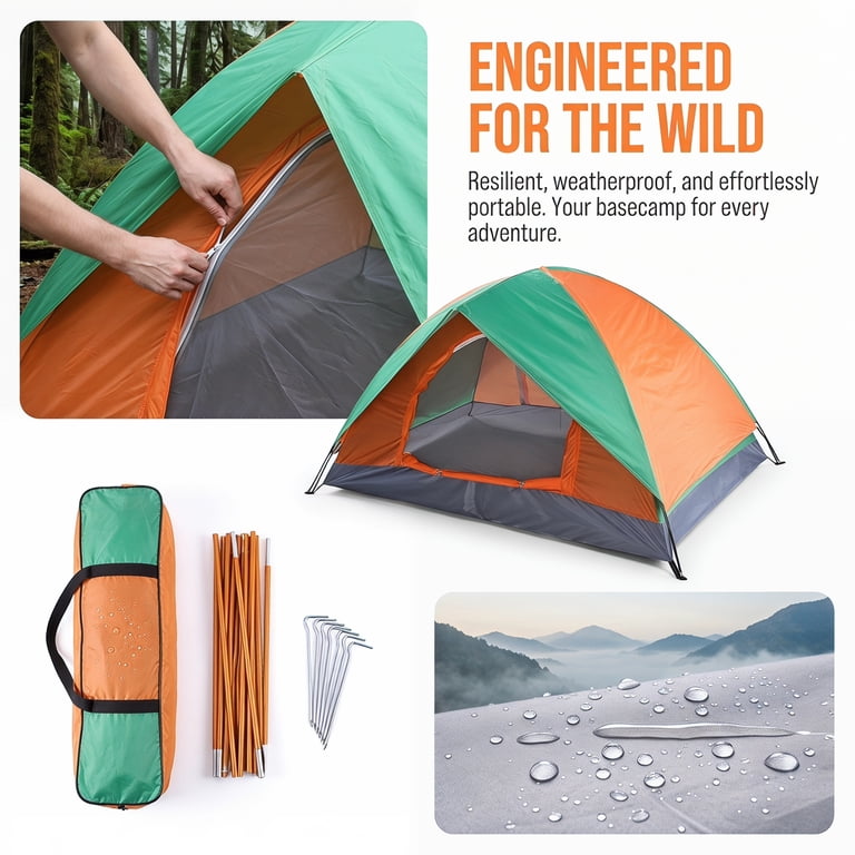 2-Person Double Door Camping Dome Tent, Waterproof Outdoor Hiking