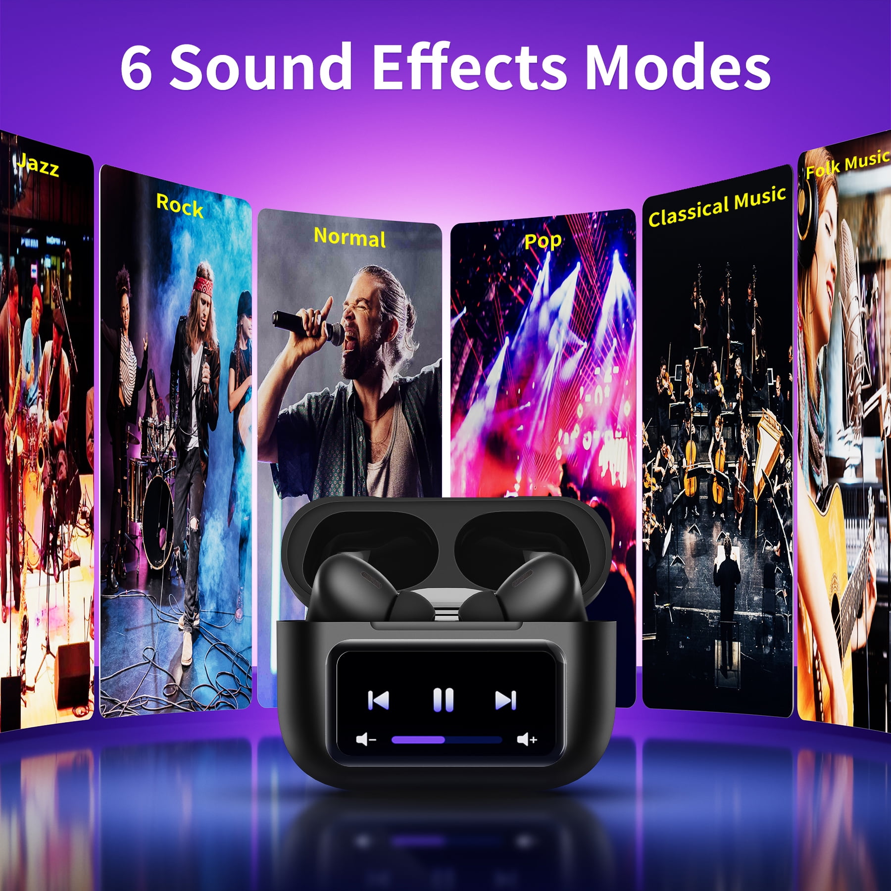 STA Wireless Earbuds, Bluetooth 5.4 Ear Buds with Multifunctional Touch Screen, ANC/ENC Noise Cancelling Headphones with 70H Playtime, Bass Stereo Sound, for Laptop, Android/iOS, Pad