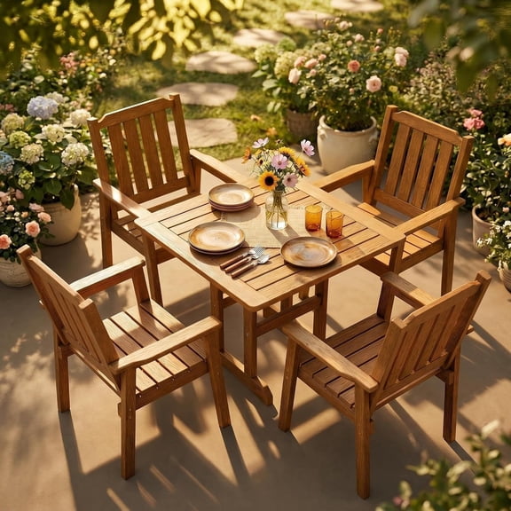 Memoryfield Outdoor Dining Chairs Set of 4, HDPE Patio Garden Chairs, Waterproof, for Backyard, Natural