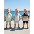 thumbnail image 5 of BemeyourBBs Newborn Baby Boy Summer Clothes Romper One Piece Outfit 0 3 6 12 18 Months Contrast Color Stripes Collar Short Sleeve Button Down Jumpsuit Shorts, 5 of 9