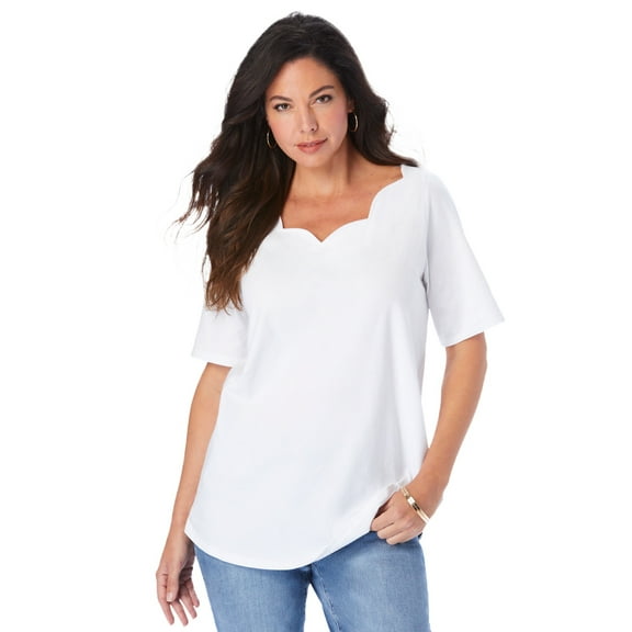 Roaman's Women's Plus Size Ultimate Scalloped Neck Tee