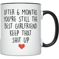 YouNique Designs 6 Month Anniversary Coffee Mug for Girlfriend, 11 oz, White, 6 Month Anniversary Coffee Cup for Her (Black Handle)