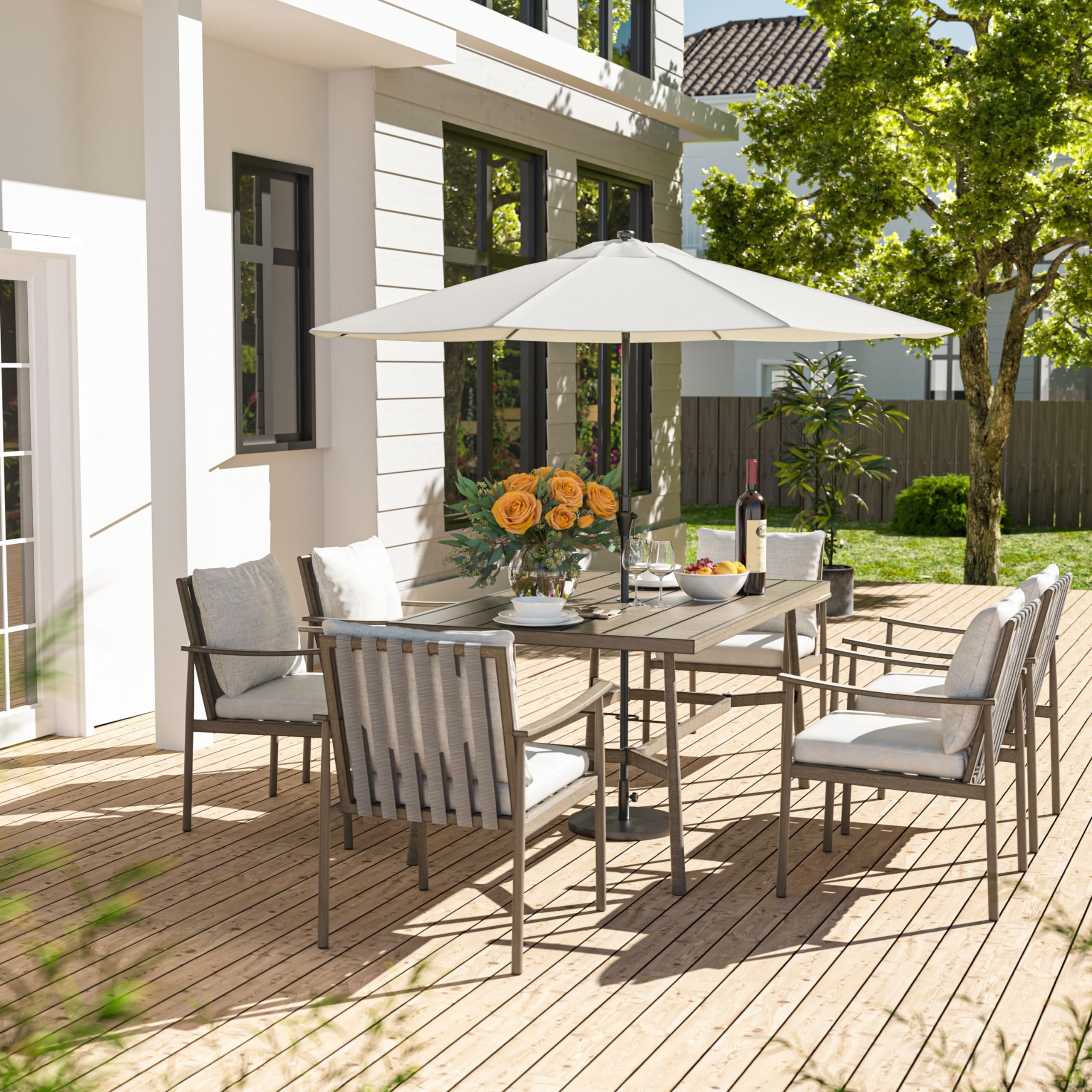 Aluminum Outdoor Dining Chairs Set of 6, Patio Dining Chairs with Cushion, Backrest and Armrest