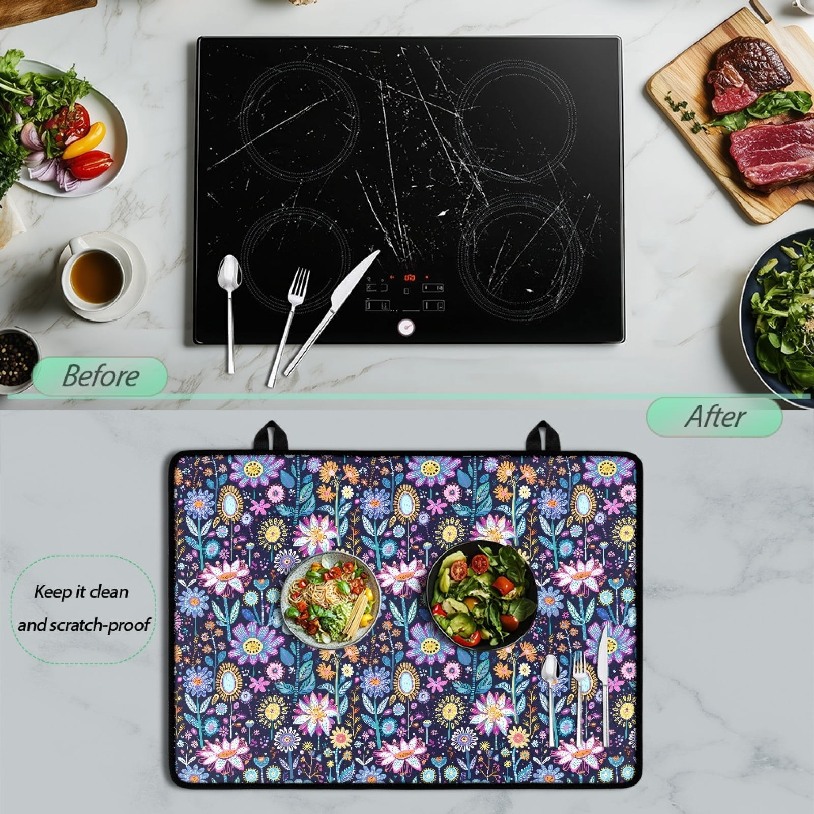 Renewold Stove Cover Glass Stove Top Cover Protector Heat Resistant Non-slip Stove Burner Cover Prevent Scratching Cooktop Mat for Kitchen Counter, Hippie Flower Lotus Violet