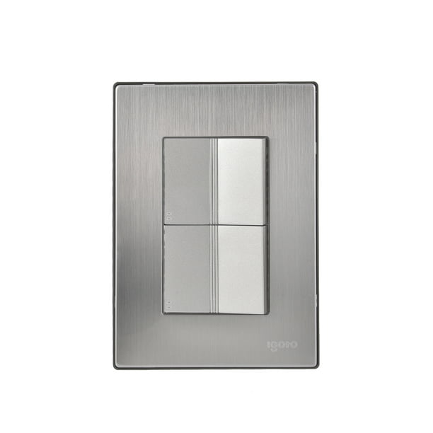 Placa armada con 2 apagadores escalera de 1.5 módulos, Color Plata INOX1014 iGoto Placa armada INOX