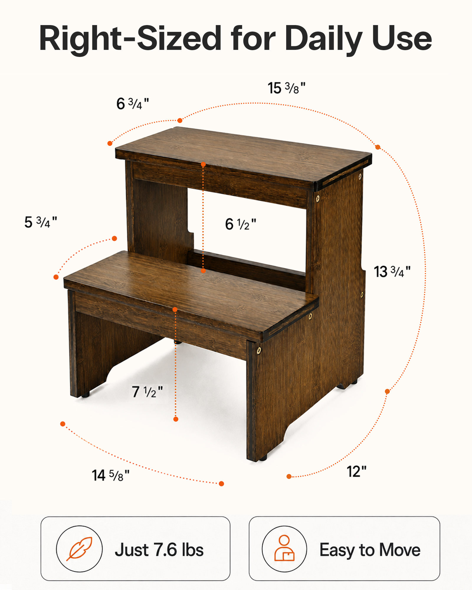 StrongTek Bamboo 2-Step Stool, 350 lb Capacity, Anti-Slip photo 2