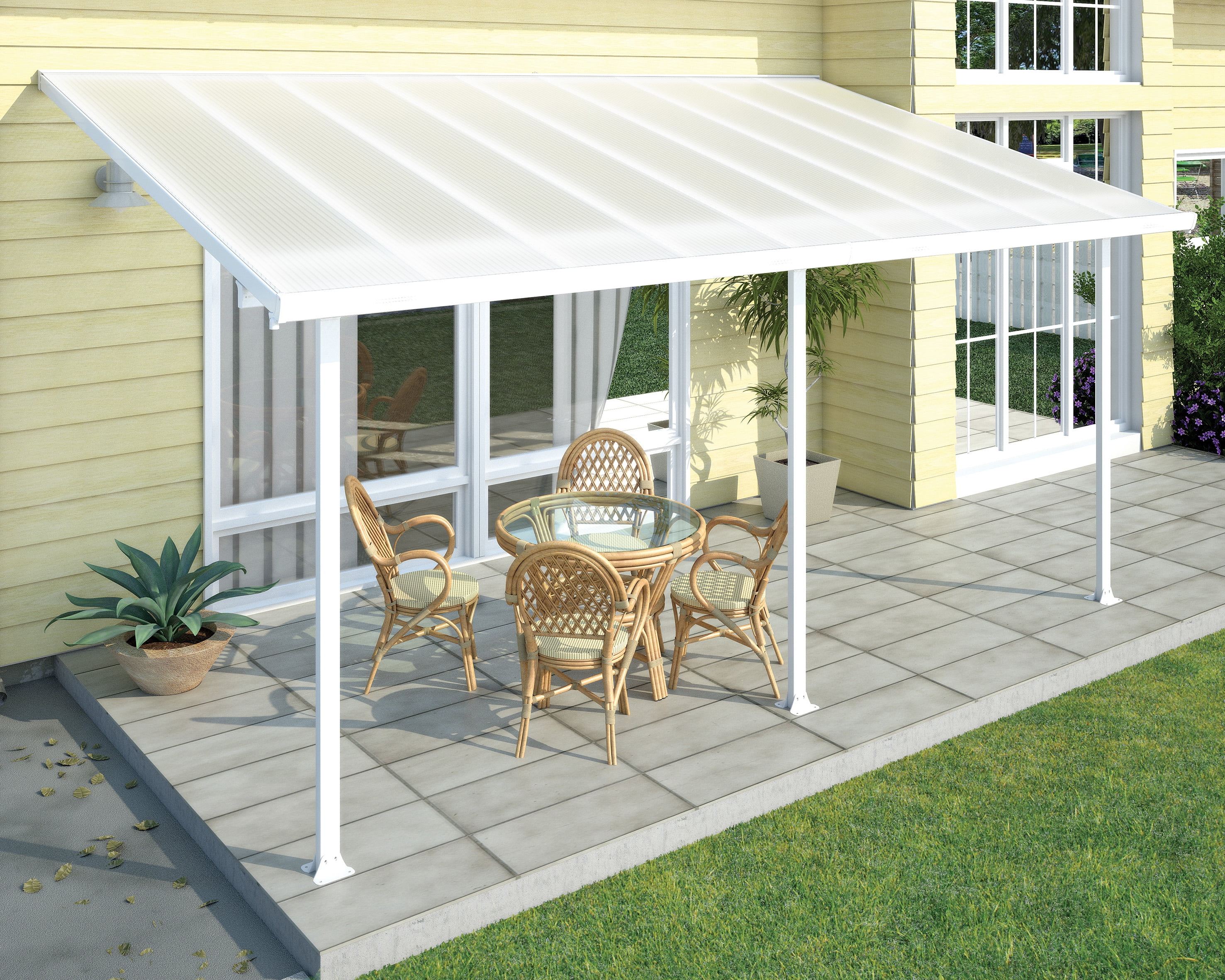 Palram - Canopia Feria 10' x 18' Polycarbonate/Galvanized Steel Patio Cover - White/White