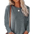 thumbnail image 3 of DYMADE Women Loose Crew Neck Printed Long Sleeved Hem Slit T-shirt Pullover Top, 3 of 4