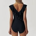 thumbnail image 3 of UTSJKR Women's One Piece Swimsuits with Cover up Ruffled Tummy Control V-Neck Padded Sun Protection Solid Bathing Suits Black M, 3 of 5