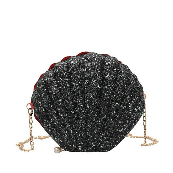 Mepaouo Glitter Seashell Evening Clutch Purse Mini Shoulder Bag Shell Evening Crossbody Purse Black
