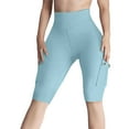 thumbnail image 3 of QIJUNTUO Women's Performance Compression Workout Shorts With Pockets High Waisted Yoga Activewear For Gym Running Knee Length Blue, 3 of 6