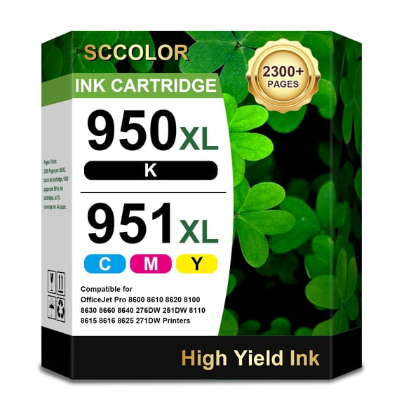 950XL 951XL Combo Compatible for 950 XL 951 XL Ink Cartridge Replacement for OfficeJet Pro 8600 8610 8620 8100 8630 8660 8640 8615 76DW 251DW (1 Black, 1 Cyan, 1 Magenta, 1 Yellow)