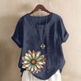 thumbnail image 1 of Aqestyerly Haut à Manches Courtes en Solde, T-Shirt Décontracté en Lin à Col Rond Imprimé pour Femmes, Coupe Confortable/marine (TTTG), 1 of 4