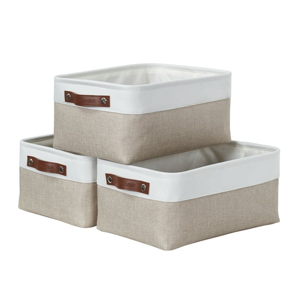 DECOMOMO Baskets Storage Organization Bins, Fabric Storage Baskets for Shelves and Closet Organization (Beige & White, Medium - 3 Pack)