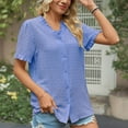 thumbnail image 3 of Fashion $15 & under Olyvenn Blouses for Women Dressy Casual Solid Color Button Down Short Sleeve Top Chiffon Elegant Stylish Summer Tunics 2025 Sky Blue 10, 3 of 7