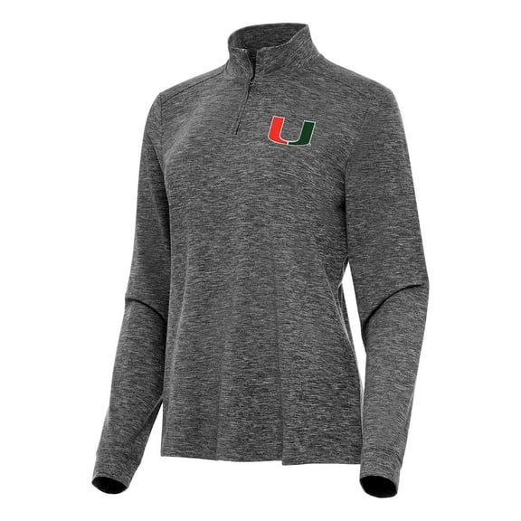 Women's Antigua  Heather Black Miami Hurricanes Mentor Long Sleeve Quarter-Zip Mock Polo