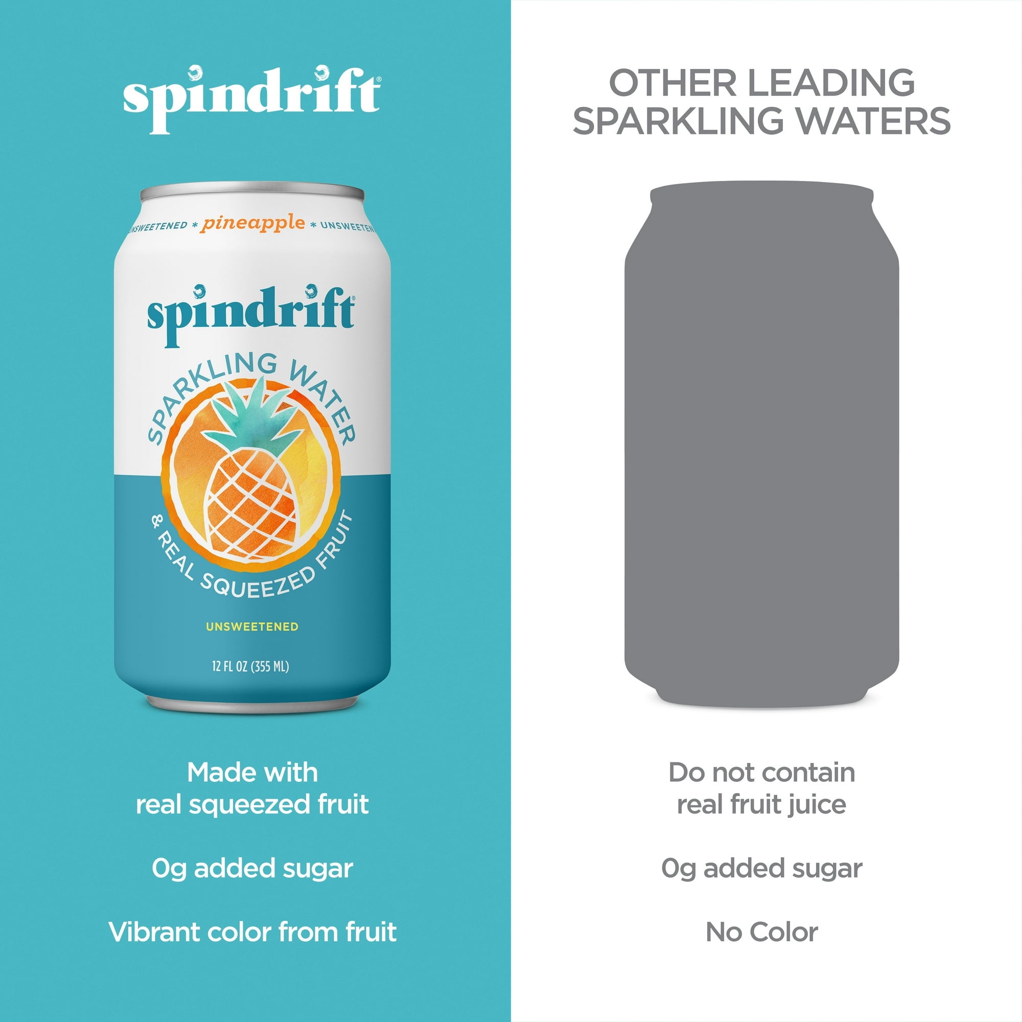 Spindrift Sparkling Water , Pineapple Flavored, Made with Real Squeezed fruit, 12 fl oz, 8 count, No Sugar Added, 15 Calories per Can