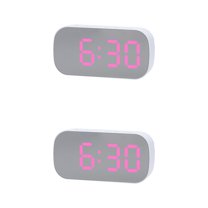 Unique Bargains 2 Pcs Oval Alarm Clock Snooze 5.1 x 2.6 x 1.4 in White Pink