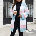 thumbnail image 3 of CaComMARK PI Women's Long Cardigan Sweaters Soft Open Front Oversized Colorblock Sweater with Pocket Blue, 3 of 7