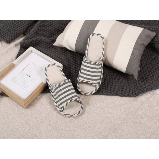 Pantuflas de lino a rayas suaves para el hogar Volume Four Seasons, pantuflas de lino y algodón para hombre y mujer