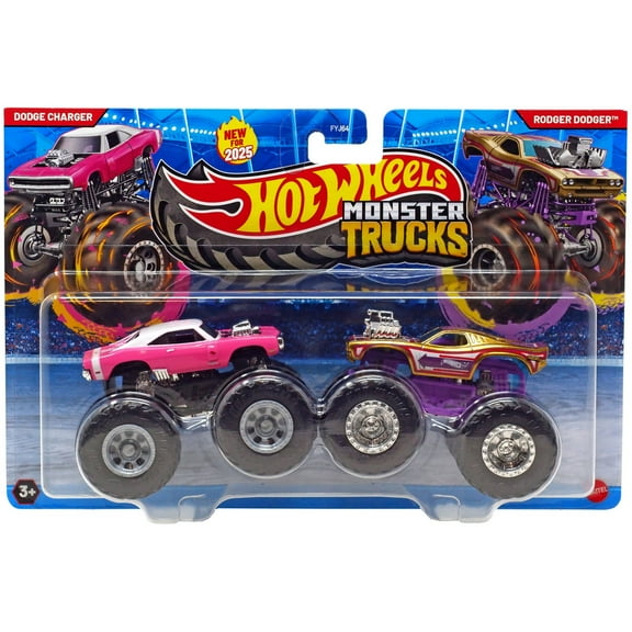 Hot Wheels Monster Trucks Dodge Charger Vs Rodger Dodger Diecast Car 2-Pack