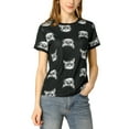 thumbnail image 1 of INSPIRE CHIC T-shirt à Manches Courtes pour Femmes, Imprimé Contrasté de Chat de Dessin Animé, T-shirt à Col Contrastant, 1 of 6