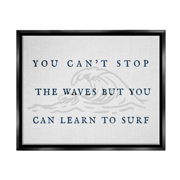 Stupell Industries Learn to Surf Inspirational Landscape Painting Black Floater Framed Canvas Art Print Wall Art, 21 x 17