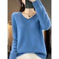 thumbnail image 1 of Suéter de mujer 100 % lana merino, cuello en V, manga larga, jersey básico de otoño e invierno, prendas de punto de cachemira, ropa cálida para mujer, 1 of 5