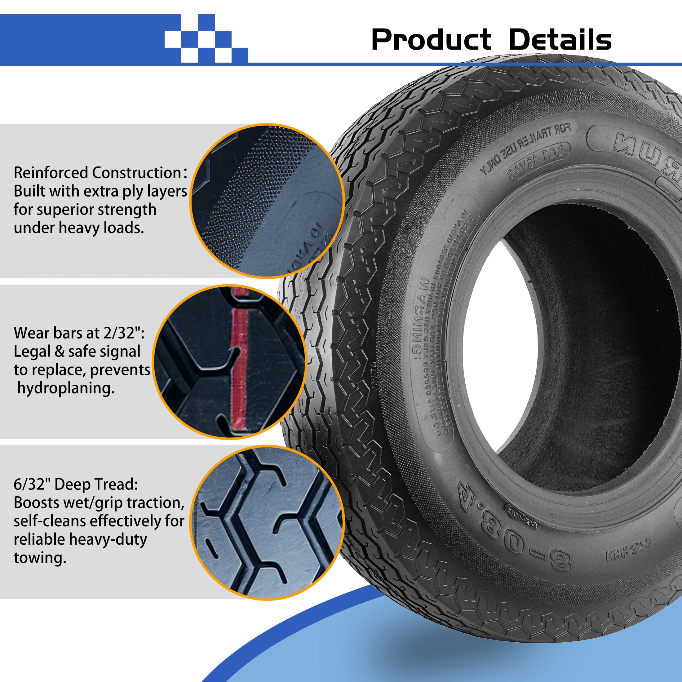 Hi-Run 2 Set SU01 4.80-8 4PR Boat Trailer Tire
