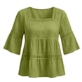 thumbnail image 3 of Womens Cotton Linen Shirts 3/4 Sleeve,lace Trim Loose Fit Shirt Women Fashion Clothing Outfits Gauze Shirts for Women Summer Linen Tops Flowy Tops for Women Womens Gauze Tops,Green,M, 3 of 8