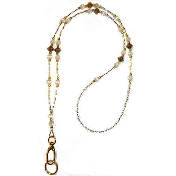 Gold Super Slim Style Fashion Women's Beaded Lanyard 34", Breakaway and Non Breakaway Available, for Keys, Badge Holder