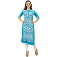 thumbnail image 4 of Phagun Kurta Droite Bleue de Designer pour Femme, Manches 3/4, Kurti Décontractée Imprimée-26, 4 of 5