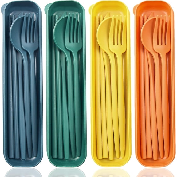 jimin 4 Sets Reusable Travel Utensils Set with Case,Camping Cutlery Set Reusable Cutlery Set with Case,Utensil Sets for Lunch Picnic Daily Use Outdoor