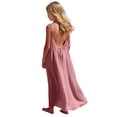 thumbnail image 2 of EGNMCR Kids Girls Fashion Cute Solid Color Back Drawstring Loose Suspender Long Dress Girls Dress, 2 of 9