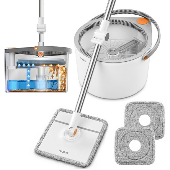 Joybos 50in Spin Mop and Bucket Set, Self Separation for Floor Wall Window, Wet and Dry Mop and Bucket with Wringer Set for Home with 2 Microfiber Pads