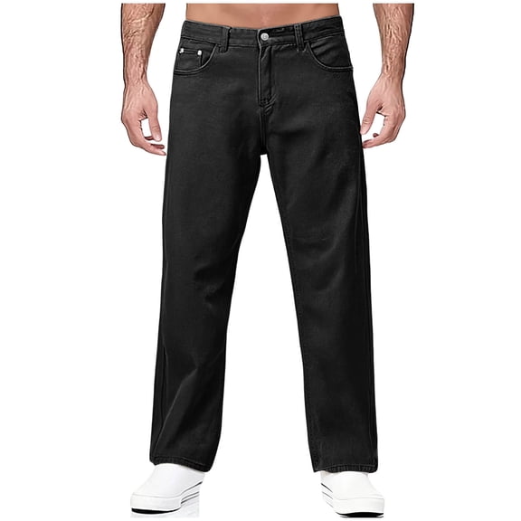 USNSM (M-5XL) Plus Size Men's Jeans Solid Color Casual Stretch Traditional Fit Jeans Fashion Straight Leg Pants Black XL
