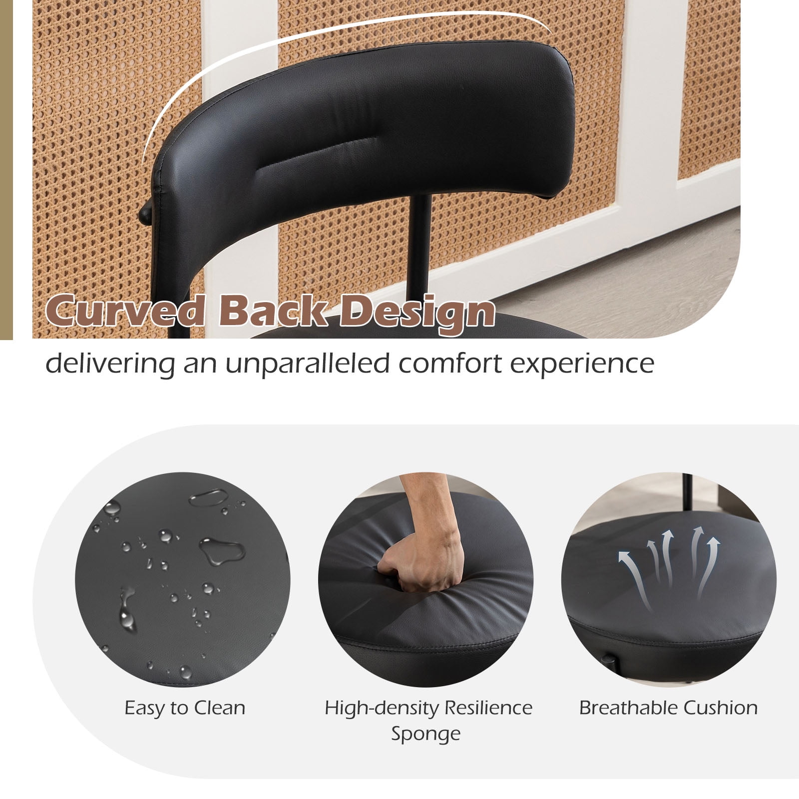 Homhum Mid-Century Modern Dining Chairs Set of 2, Upholstered Boucle Chairs, Indoor, Black