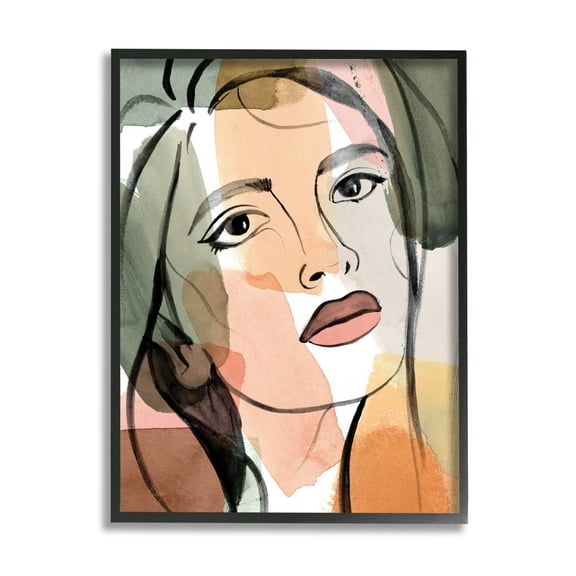 Stupell Industries Female Portrait Bold Lips Abstract Paint Strokes,16 x 20,Designed by Annie Warren