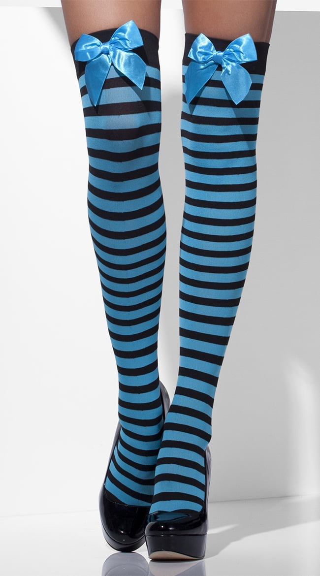 Black and blue striped tights Clearance