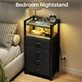thumbnail image 7 of Night Stand with Charger Station and LED Light Black Nightstand with Drawers Bedside Table Tall Nightstand 4 Fabric Drawers, 7 of 7