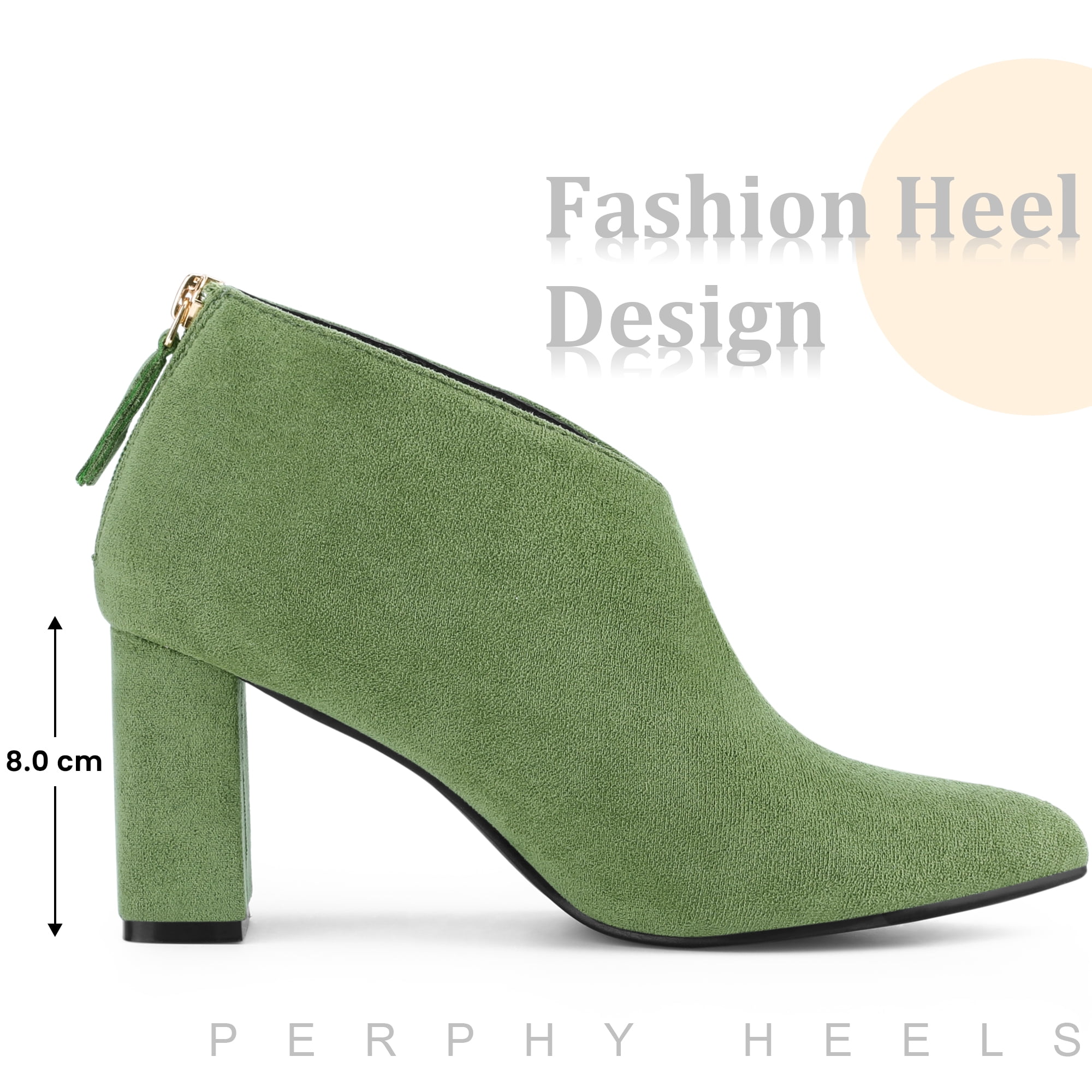 DARING DIVA Women's Pointed Toe Cutout Block Heel Ankle Booties Green 7