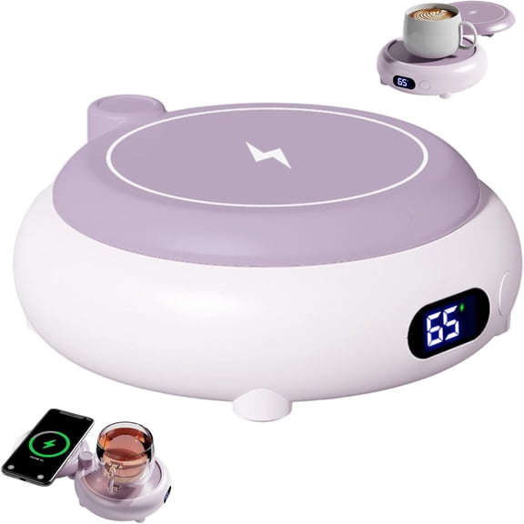 Coffee Mug Warmer, 3-Level Heating 2-in-1 Rechargeable Mug Heater & Phone Charger for Desk, Home, Office