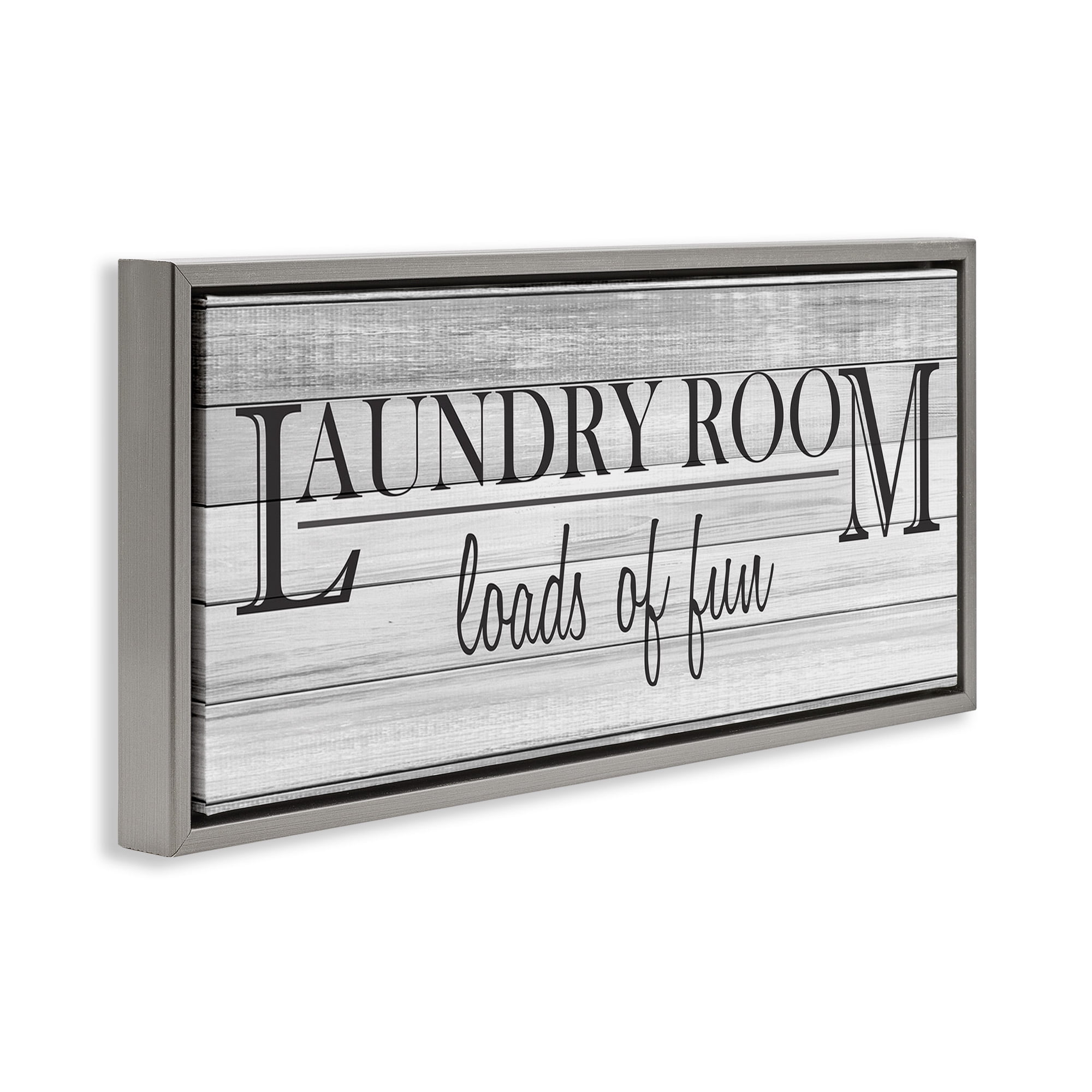 Stupell Industries Fun Laundry Room Funny Bathroom Typography Painting Gray Floater Framed Canvas Art Print Wall Art, 31 x 14