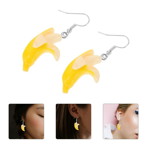 Soimiss Banana Dangling Earrings for Women Made of Resin and Lightweight Yellow 1 Pair