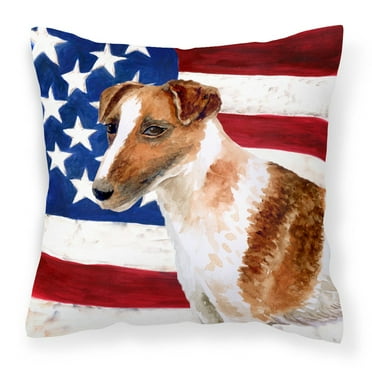 Carolines Treasures BB9647PW1414 Smooth Fox Terrier Patriotic Fabric Decorative Pillow  14Hx14W multicolor