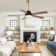 Cusp Barn 52 Modern Indoor Ceiling Fan with LED Lights and Remote Control, DC Motor 6 Speeds, Gold Finish, Reversible Blades