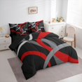 thumbnail image 3 of Homewish Modern Geometric Stripe 7-Piece Twin Bedding Sets.Abstract Waves Lines Bedding Comforter Set,Black Red Gray Sheet Sets For Boys Kids,Microfiber Bedroom Decor Reversible, 3 of 8