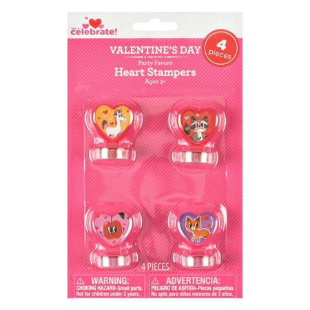Way To Celebrate Valentine's Day Party Favors, Heart Stampers, 4 Count
