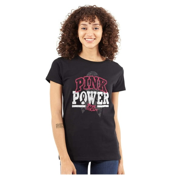 Pink Power Breast Cancer Awareness Womens Slim Fit Graphic Tee Brisco Brands S