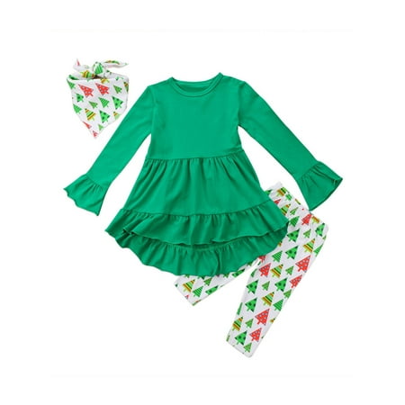 

3PCS Toddler Kids Baby Girl Outfit Clothes Long Sleeve Shirt Tops+Long Pants Scarf